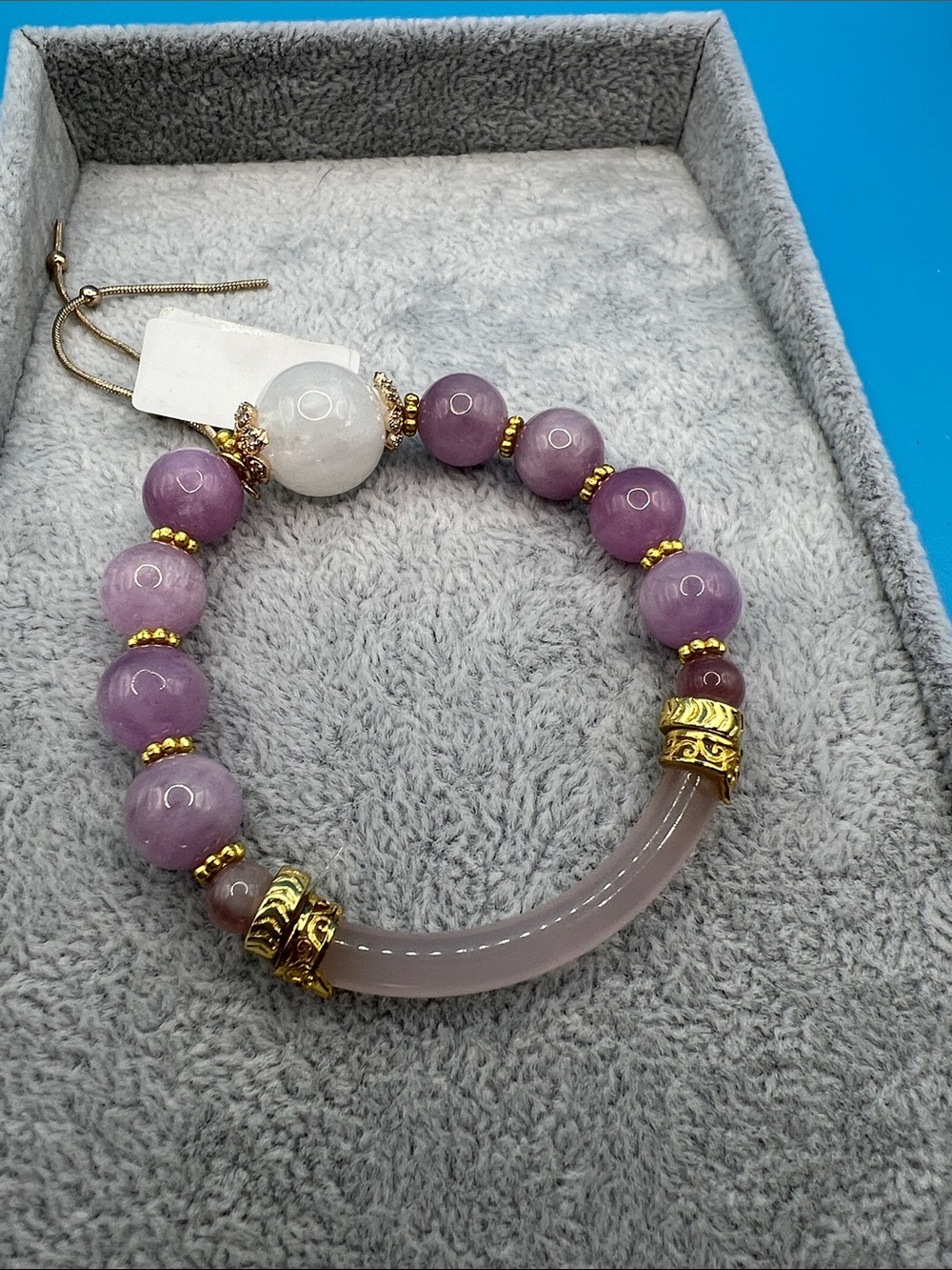 Elegant Purple Beaded Kunzite Bracelet with Gold Accents